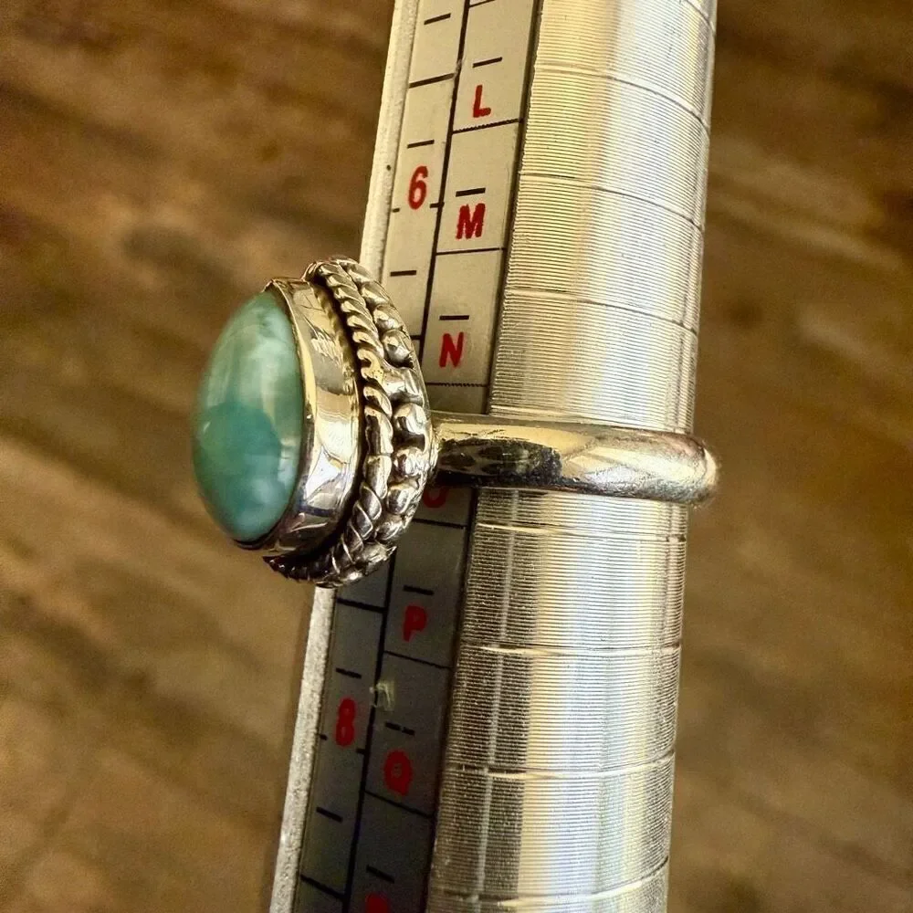 Natural Larimar Sterling Silver Ring Dainty Pear Shaped New